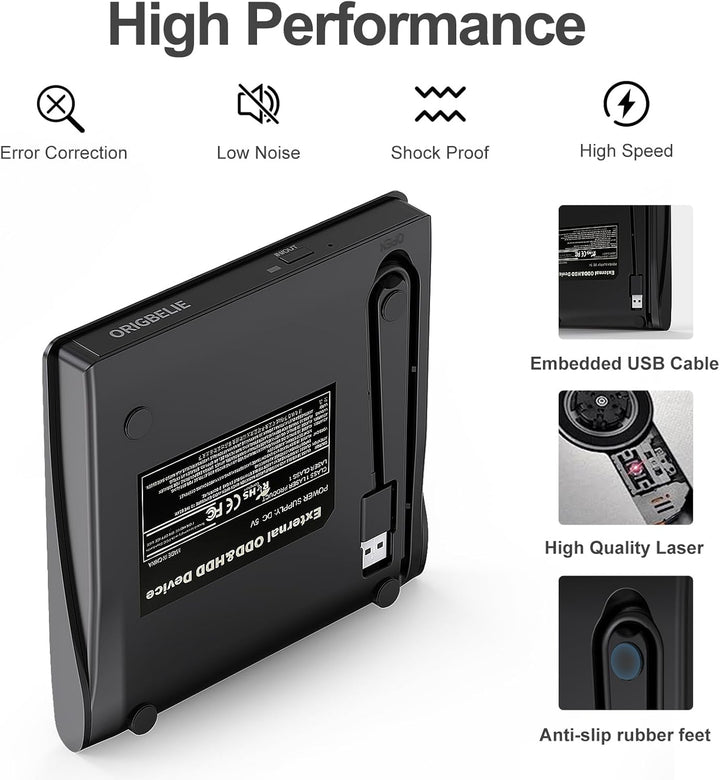 ORIGBELIE Externer CD-Player für Laptop-PC, externer Plug&Play-CD-DVD-Brenner, USB 3.0 CD/DVD +/-RW-