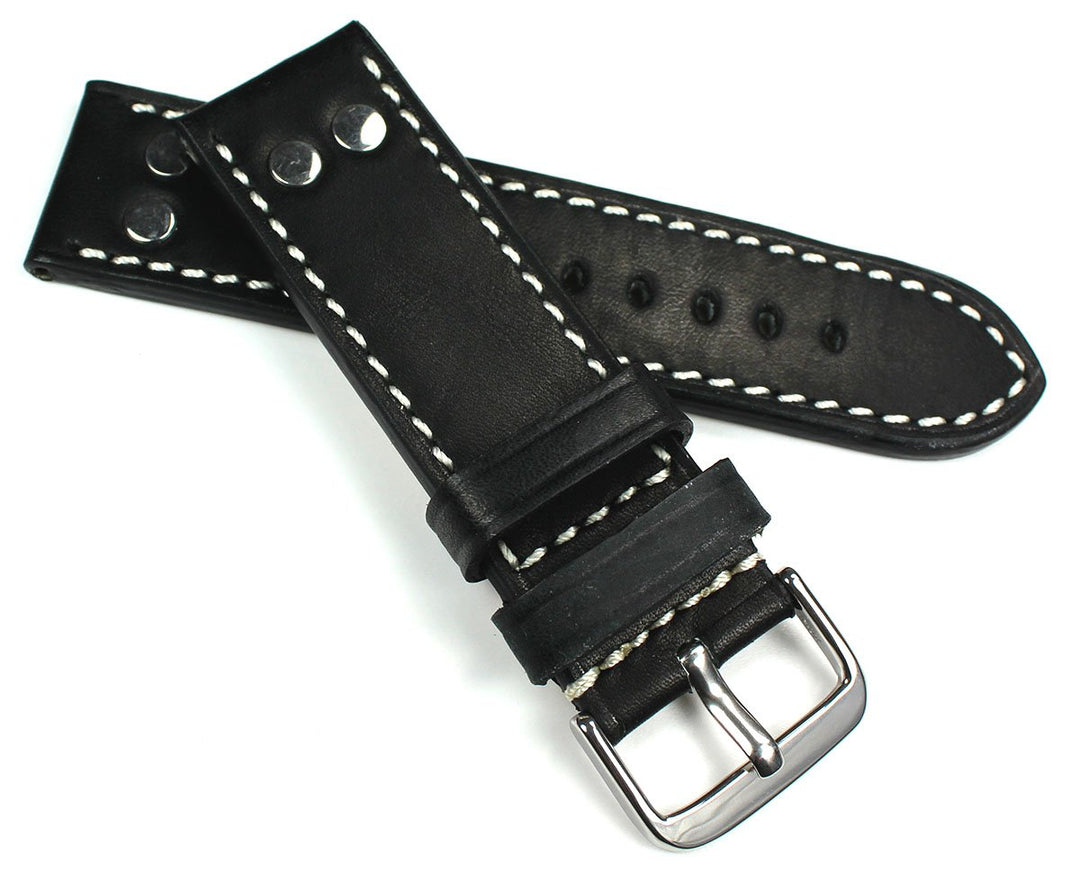 Sulla RIOS 1931 24mm Leder Deutsch Vintage Pilot Lederband mit Nieten schwarz robust Aviator NT