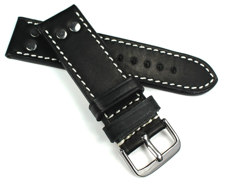 Sulla RIOS 1931 24mm Leder Deutsch Vintage Pilot Lederband mit Nieten schwarz robust Aviator NT