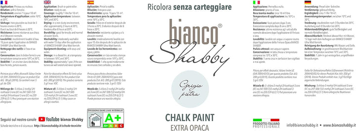 bianco Shabby® Grigio Pietra Kreidefarbe Wasserbasis für Alle Oberflächen einfach zu verarbeiten ohn