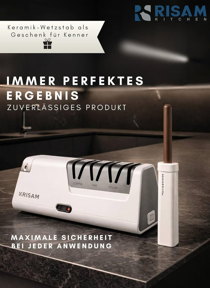 Messerschärfer elektrisch – 2-Stufen Schleifsystem – Messer schärfen für Küchenmesser & Keramikmesse