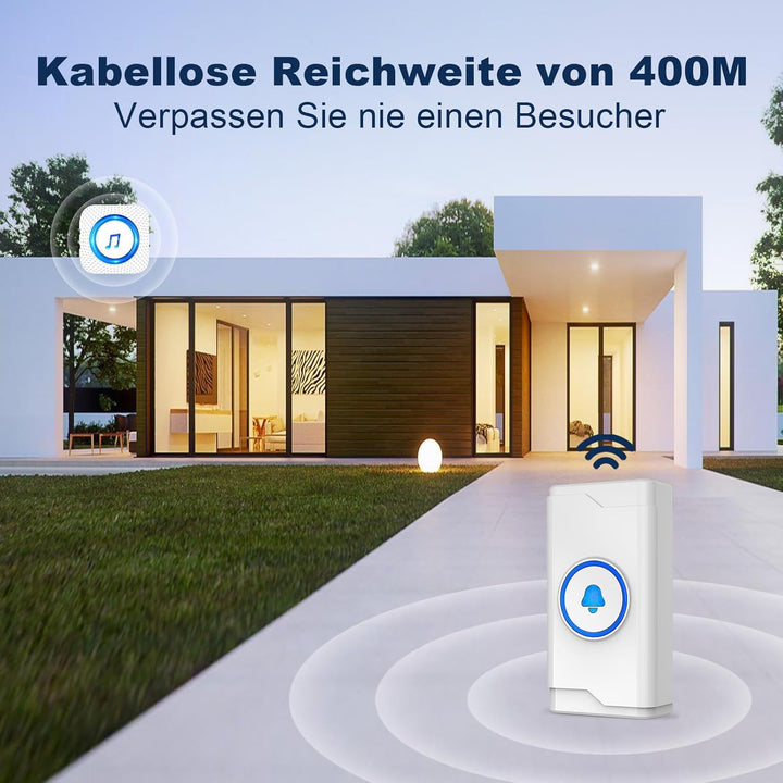 SURFOU Funkklingel, Kabellose Türklingel Batteriebetrieben, 400m Reichweite Aussen Wasserdicht Haust