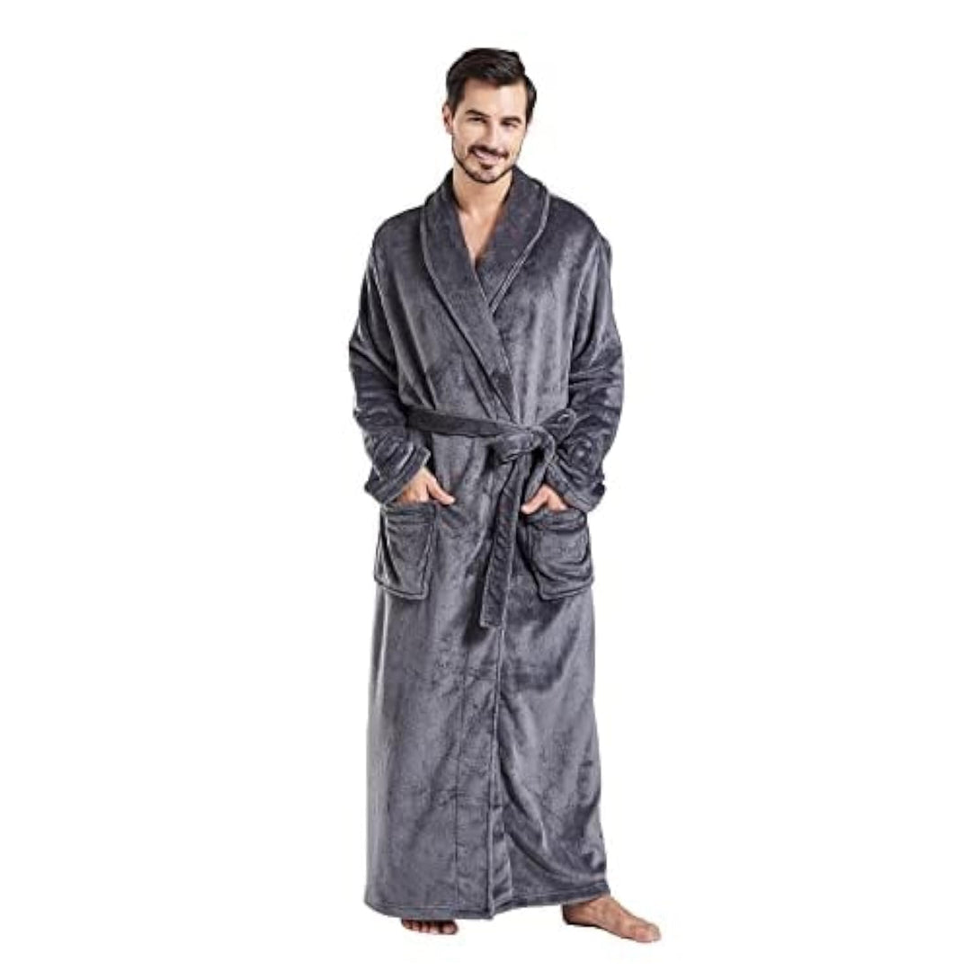 FashGudim Herren Bademäntel gross und gross in voller Länge Plüsch Fleece lange Robe Schal Kragen wa