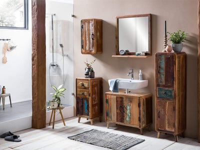Woodkings® Bad Unterschrank Kalkutta recyceltes Holz bunt rustikal Echtholz massiv Badmöbel Badezimm