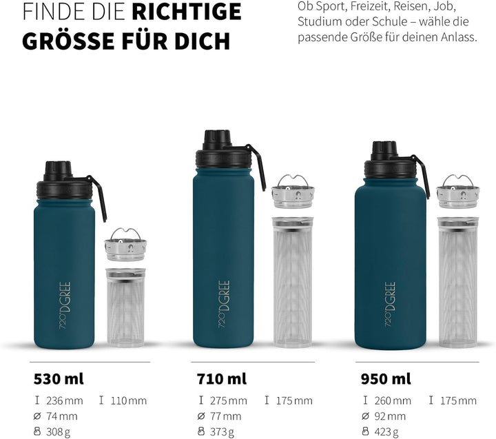 720°DGREE Edelstahl Thermo Trinkflasche 710ml “noLimit” +Früchtebehälter - Auslaufsicher, Kohlensäur