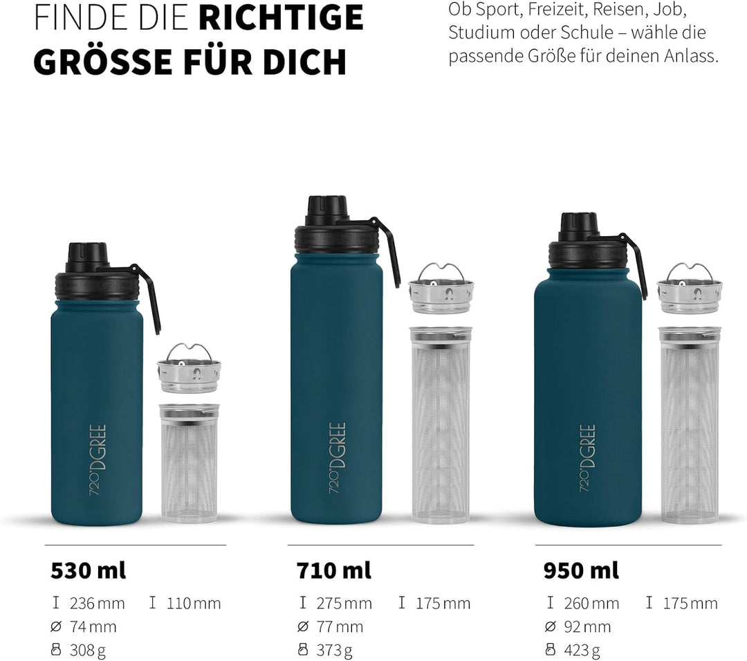 720°DGREE Edelstahl Thermo Trinkflasche 950ml “noLimit” +Früchtebehälter - Auslaufsicher, Kohlensäur