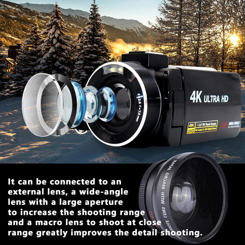 4K HD-Digitalvideokamera, 18-fach-Zoom-Shake-Resistant-DV-Kamera mit Buntem 3-Zoll-Touchscreen für A