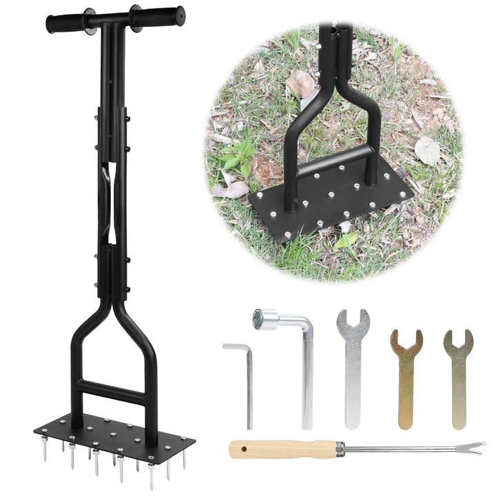 lalago 93cm Rasenlüfter Vertikutierer Manuell, Lawn Aerator mit 15 Massiven Tine und Gartengeräten,