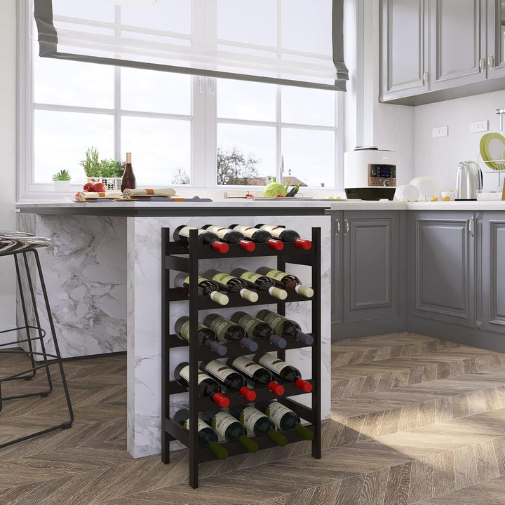 SMIBUY Bambus-Weinregal, 20 Flaschen-Display-Halter, 5-stöckige freistehende Lagerregale für Küche,
