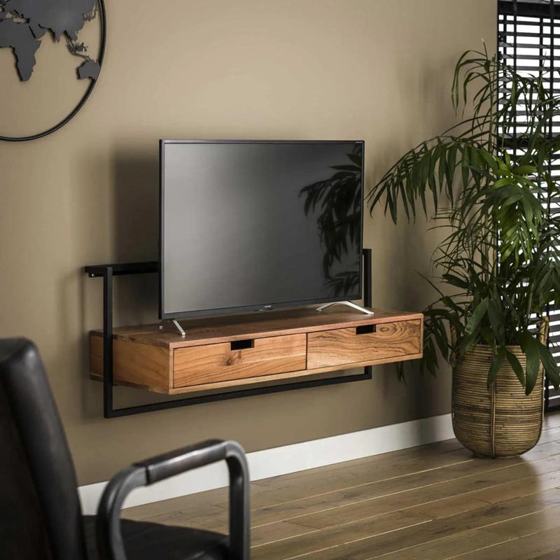 RINGO-Living TV Board Kaia, Sideboard Fernseher aus Holz & Metall, TV Lowboard Schwebend, Industrial