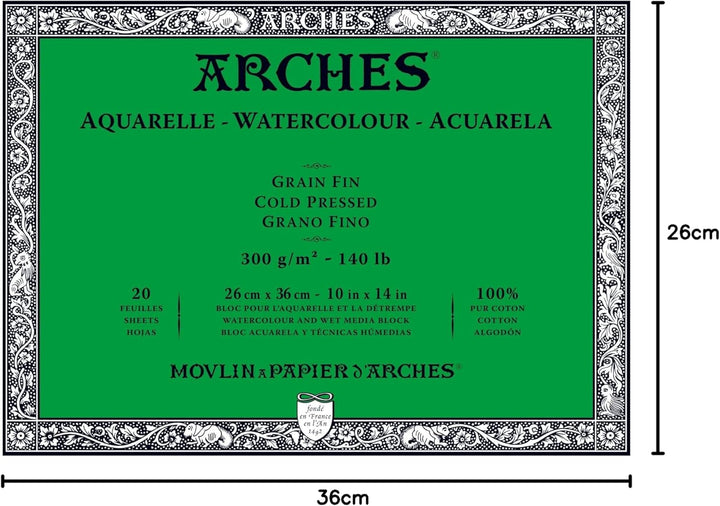 Arches Water Colour Block Aquarellblock, Holz, weiss, 36 x 26 x 1 cm Kaltpresse 36 x 26 x 1 cm, Kalt