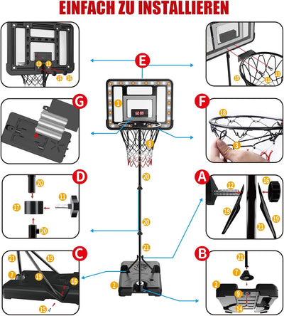 fisca Basketballkorb Kinder mit elektronischer Anzeigetafel, einstellbare Höhe 3,65ft-5,9ft Basketba