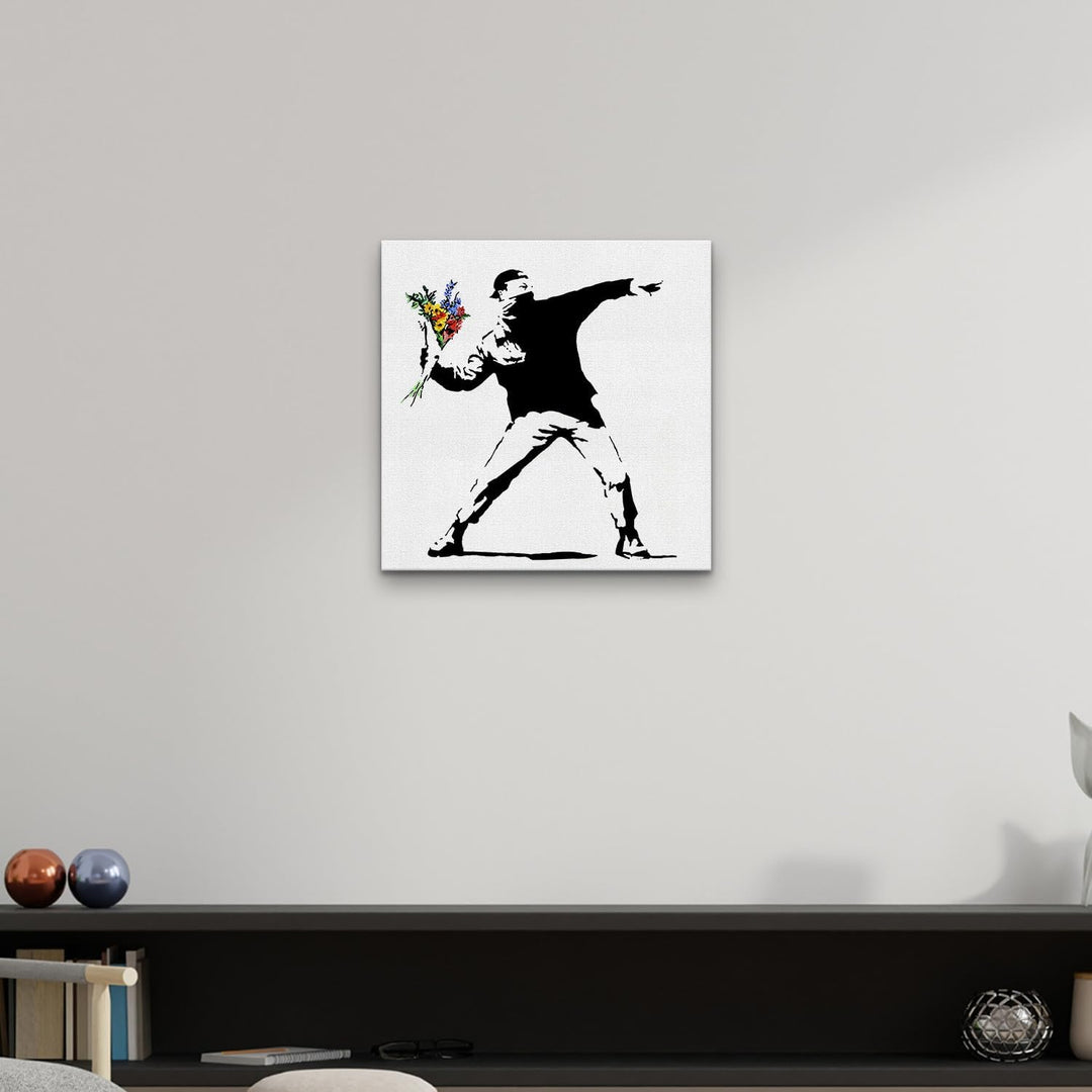 Giallobus - Gemälde - Banksy - - Standardleinwand - 50x50-15 - Blumenkrug - Bereit zum Aufhängen - M