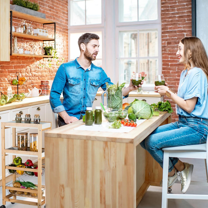 Relaxdays Nischenwagen, 4 Ablagen, schmales Nischenregal Bad & Küche, HBT 83 x 22 x 40 cm, Bambus, R