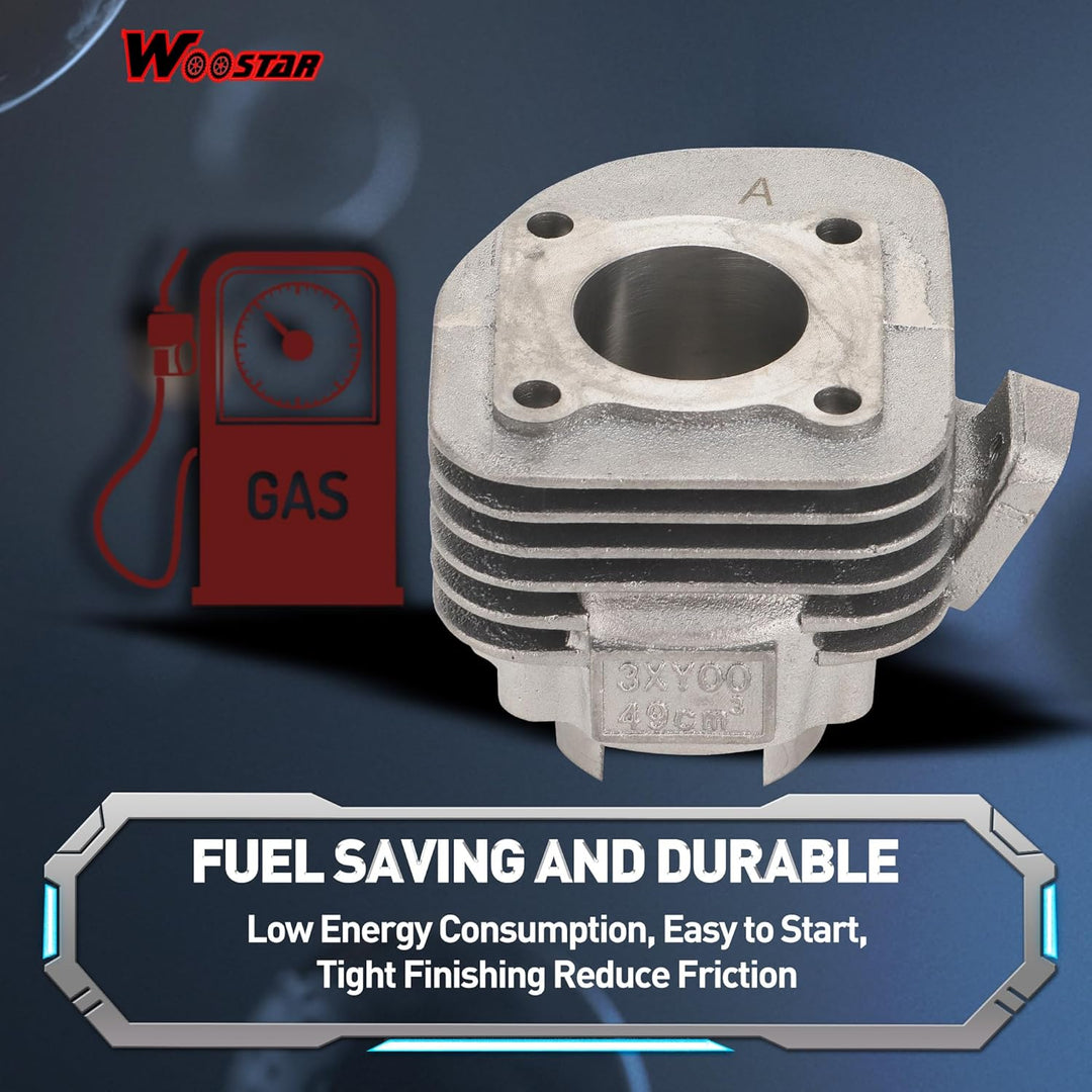 WOOSTAR 40mm Grosse Bohrung Zylinder mit Dichtungen Kolbenring Kit Ersatz für 2 Takt Jog 50ccm Minar