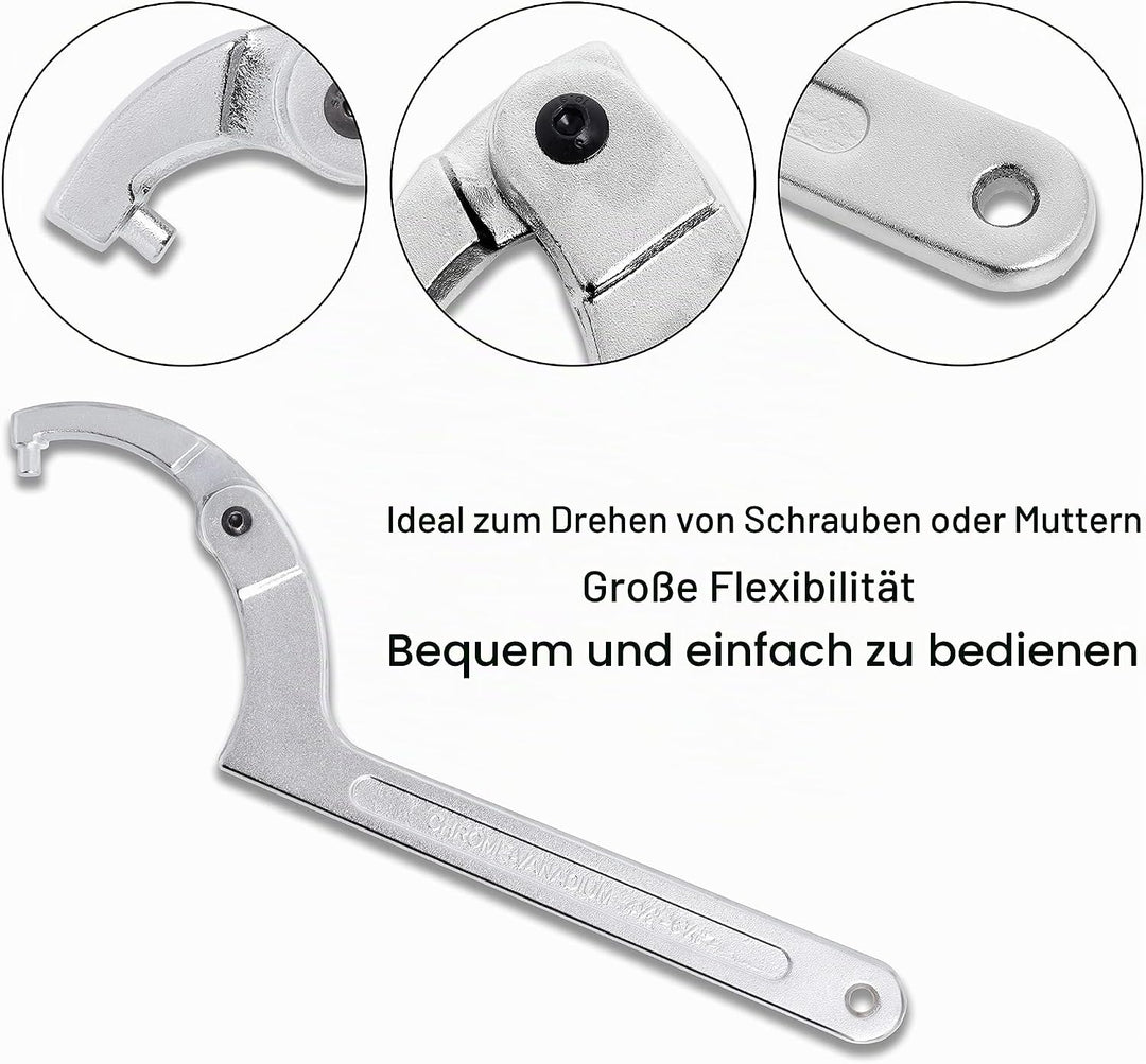 Poweka Verstellbarer C-Stiftschlüssel Hakenschlüssel,(4 Stück) 3/4-2", 1 1/4-3", 2-4 3/4", 4 1/2-6 7