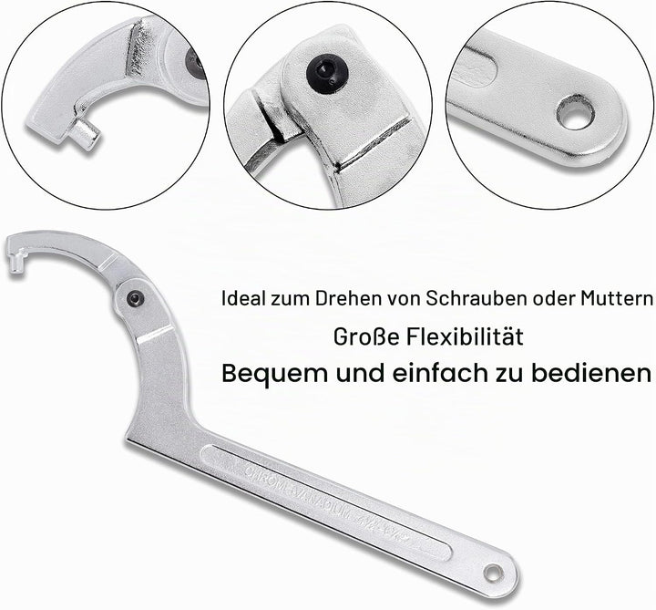 Poweka Verstellbarer C-Stiftschlüssel Hakenschlüssel,(4 Stück) 3/4-2", 1 1/4-3", 2-4 3/4", 4 1/2-6 7
