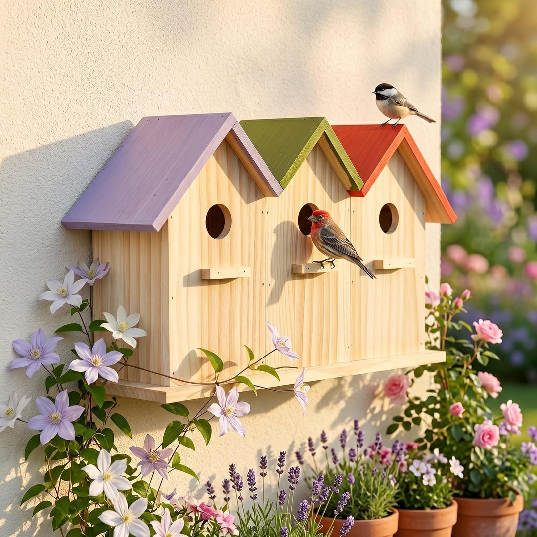 colourliving Nisthaus Birdy 3er Vogelhaus Holz Nistkasten | Holz 42 x 25 x 13 cm 32 mm Einflugloch f