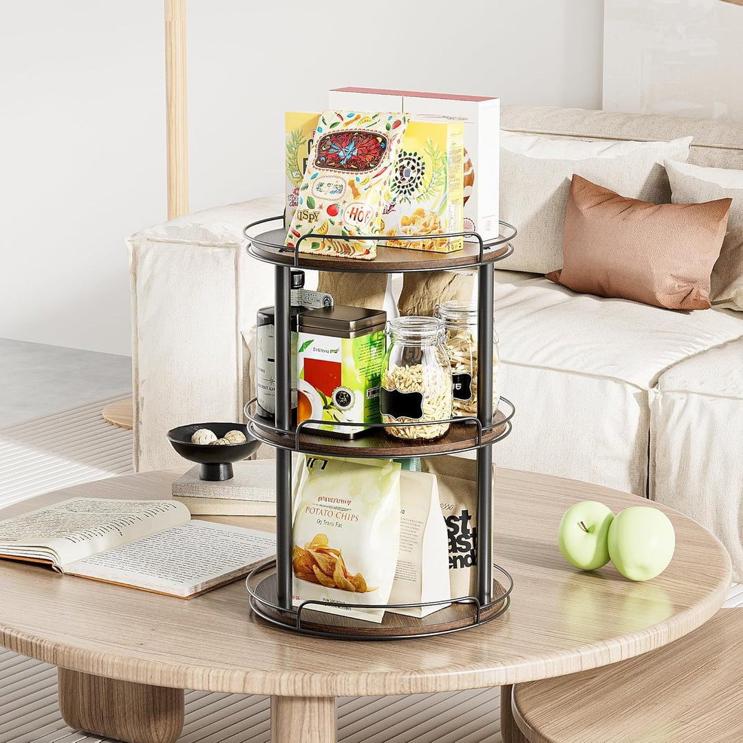 LAMU Lazy Susan Drehteller-Organizer aus Holz für Schrank, 3 Etagen, Lazy Susan Gewürzregal für Küch