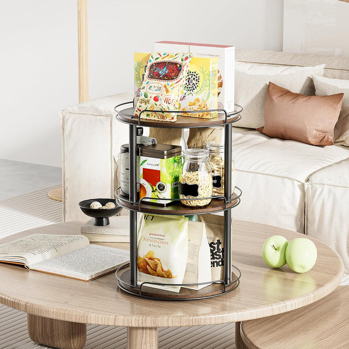 LAMU Lazy Susan Drehteller-Organizer aus Holz für Schrank, 3 Etagen, Lazy Susan Gewürzregal für Küch
