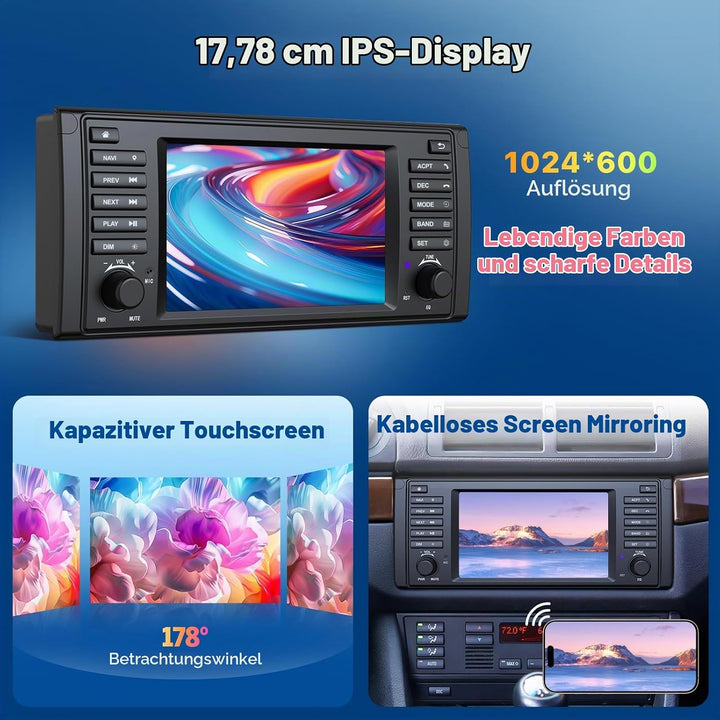 Eonon 7 Zoll Android 14 3+32 GB für BMW 5 E39 (1995-2002) GPS CarPlay Android Auto WiFi USB EQ Bluet
