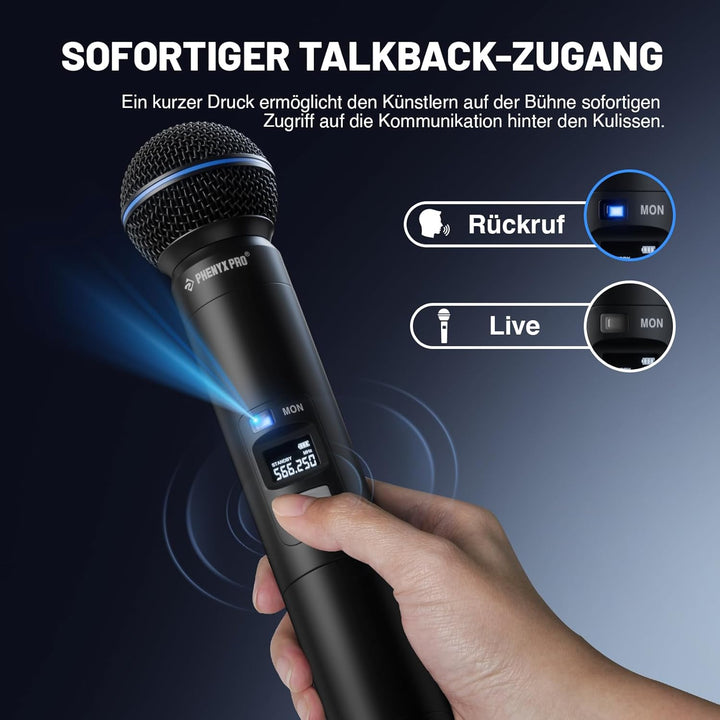 Phenyx Pro UHF Smart Funkmikrofonsystem, 2 kabellose dynamische Mikros mit Auto-Scan & Sync, adaptiv