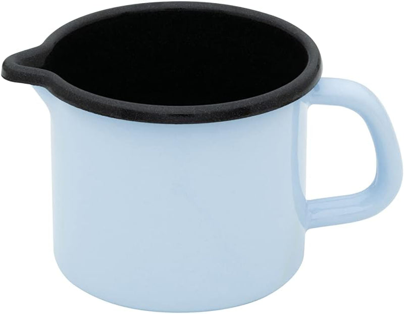 Riess, 0038-028, BACKEMAILLE BLAU, Schnabeltopf, 9cm Durchmesser, Volumen 0.5 Liter, Emaille, hellbl