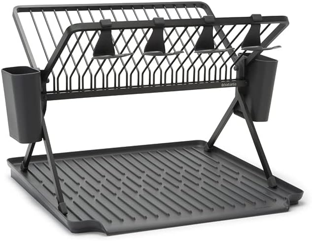 Brabantia Faltbares Gross Abtropfgestell, Metall Kunststoff, Dunkel Grau L Dark Grey, L Dark Grey