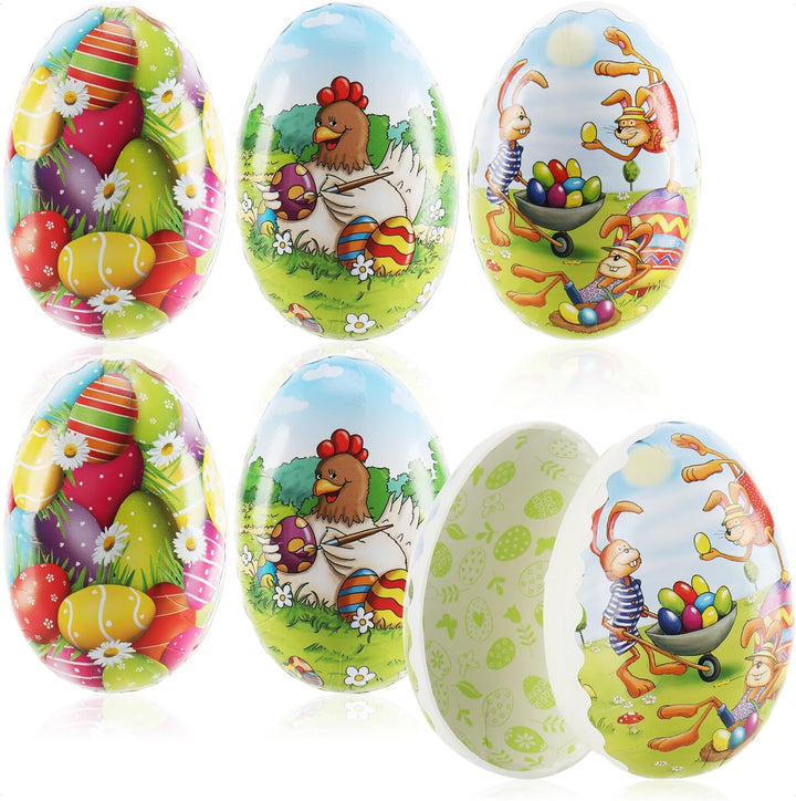 com-four® 6X Osterei zum Befüllen - Bunte Fülleier für Ostern - Ostereier mit Oster-Motiven-Comic zu