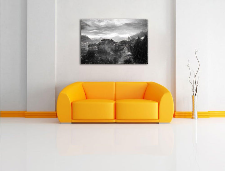 Pixxprint Gigantisches Dorf in China als Leinwandbild/Grösse: 100x70 / Wandbild/Kunstdruck/fertig be