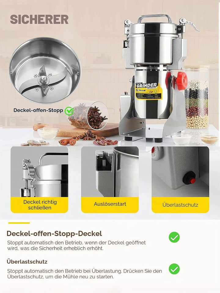 300g 1800W Elektrische Getreidemühle 30S Schnelle Superfine Edelstahl Mühle Kornmühlen Trocken Kräut