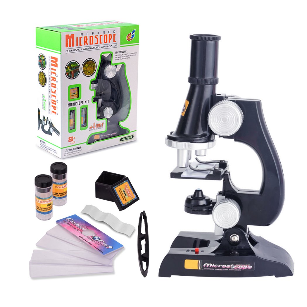 ALEENFOON Kinder Mikroskop, 100x 200x 450x Vergrösserung Wissenschaft Kinder Mikroskop Set mit LED B