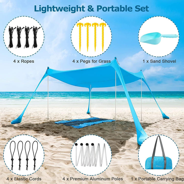COMMOUDS Sonnenschutz Strand 3,6M x 3,6M, UPF50+ Sonnensegel Strand Strandmuschel Tragbarer Strandze