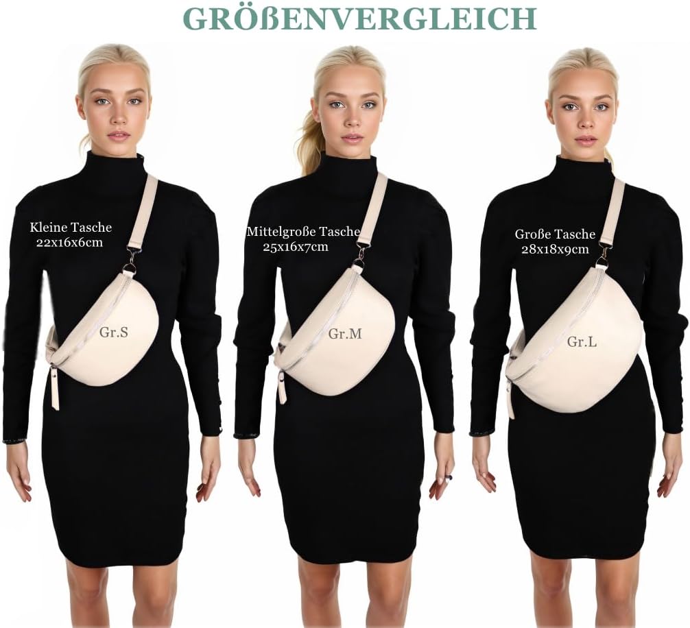 MIRROSI® Bauchtasche Damen, Echtleder, Made in Italy, Umhängetasche, Brusttasche, Crossbody Bag (1 T