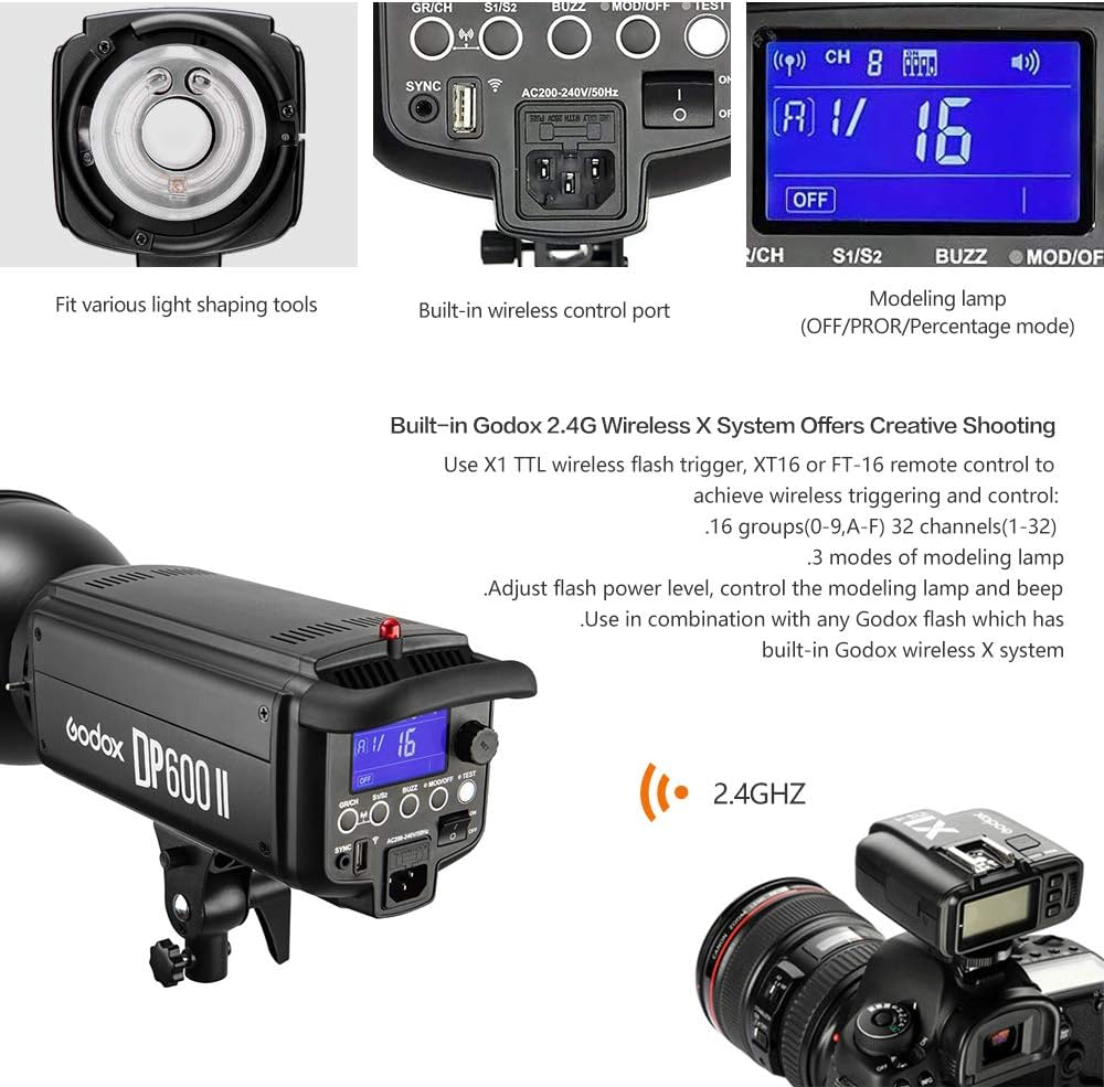 GODOX DP600II Studioblitz 600Ws Profi Blitzkopf Blitz Licht mit Einstelllicht GN80 Studio Strobe Bli