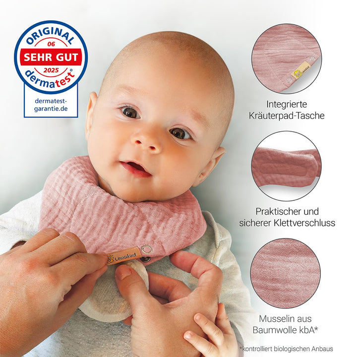 Löwenkind Geschenkset mit Dreieckshalstuch Mini (Altrosa) und Kräuterpads Gute-Nacht und Rotznäschen