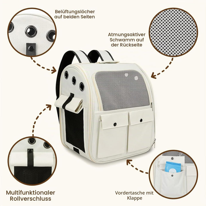 Haustier Rucksack für Katzen &amp; Kleine Hunde,Atmungsaktiver Tragbare Katzenrucksack mit Sichtfenster,