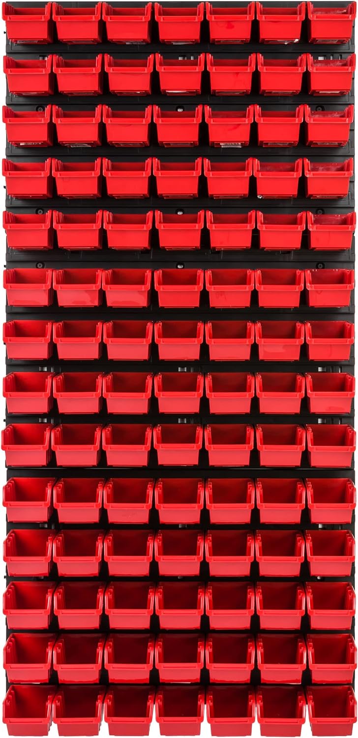 Lagersystem Werkstattregal | 57 x 116 cm | 98 stck. Box | Wandregal mit Stapelboxen - Wandplatten Ex