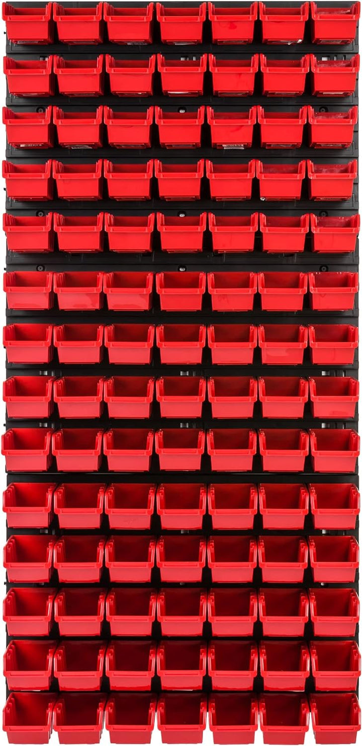 Lagersystem Werkstattregal | 57 x 116 cm | 98 stck. Box | Wandregal mit Stapelboxen - Wandplatten Ex