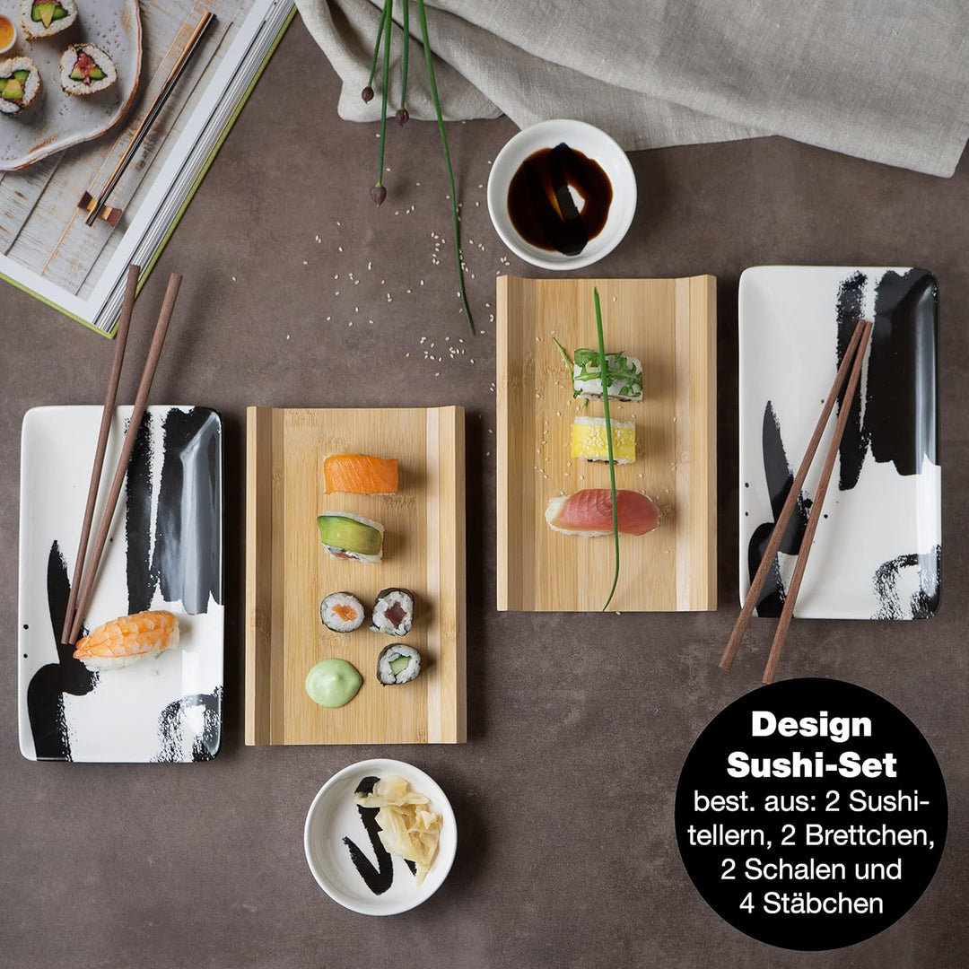 Moritz & Moritz 10-tlg. Sushi Geschirr Set für 2 Personen - Sushi Servierset mit 2x Sushi-Teller, Di