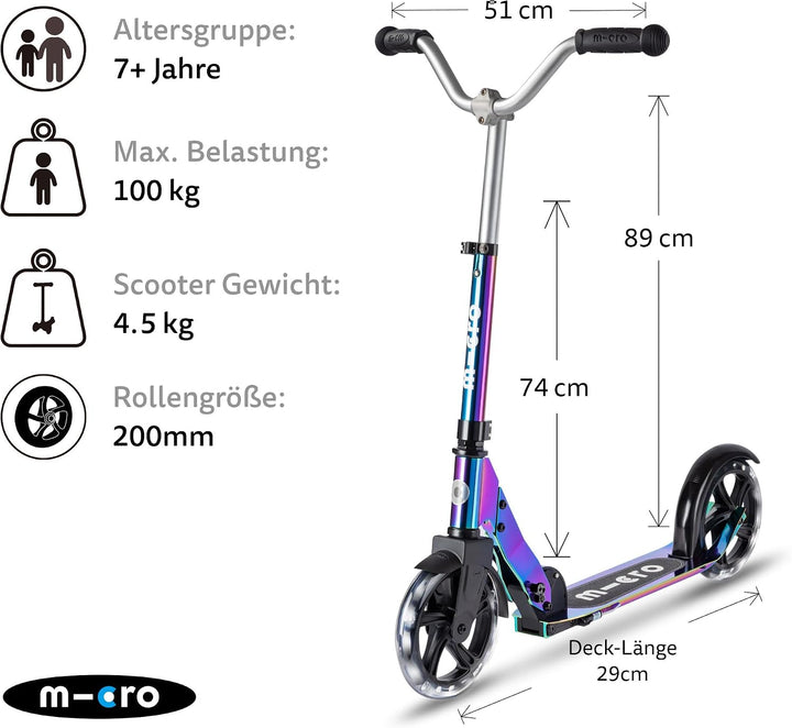 Micro Cruiser Scooter zum cruisen Kinderscooter ab 5 Jahren Einheitsgrösse neochrome, Einheitsgrösse