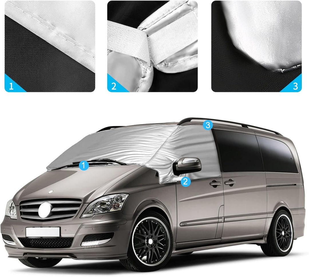 Externe Thermo Scheibenabdeckung passend für Mercedes-Benz Viano/Vito W639 2003-2014, Luxus Silber W