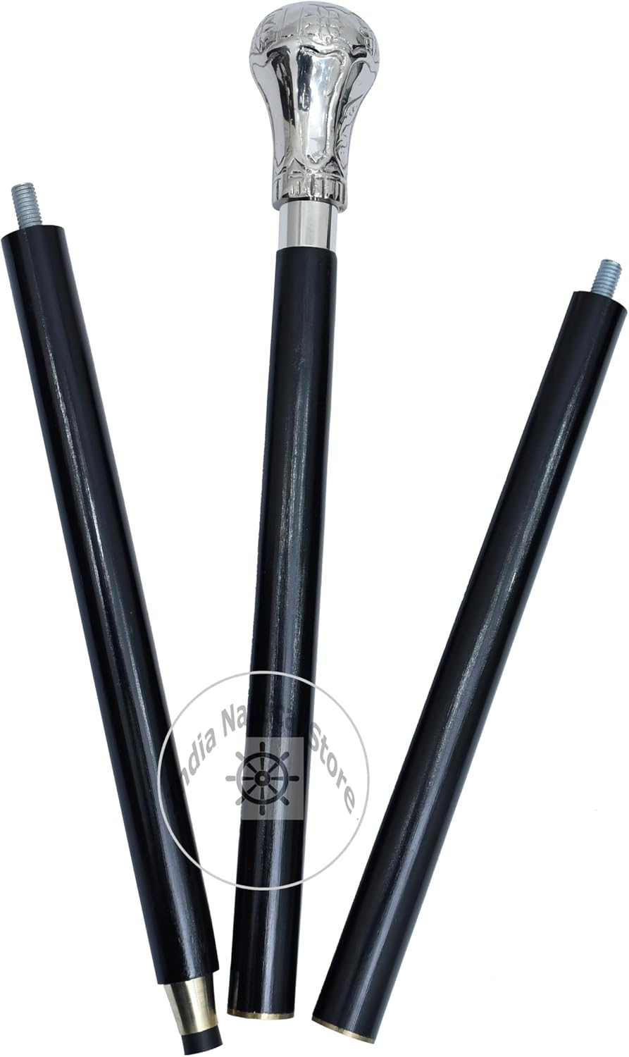 alfiya nautical store Harvy Canes Gehstock, verchromt, Messing, 91,4 cm, Chrom/Schwarz