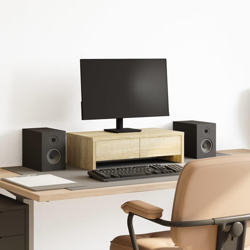 vidaXL Monitorständer, Schreibtischaufsatz mit Schubladen, Unterbau Bildschirm Laptop Ständer, Tisch