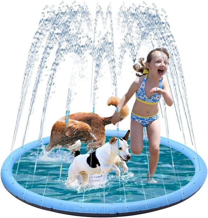 Hundepool, 100cm Splash Pad Sprinkler Play Matte, Kinder Hunde Spritzpad, Verdickte, rutschfeste Ein
