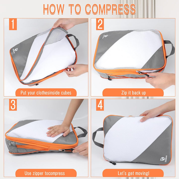 AiQInu Packing Cubes Compression, 5 Stück Packtaschen Kompression Koffer Organizer Set mit Wäschebeu