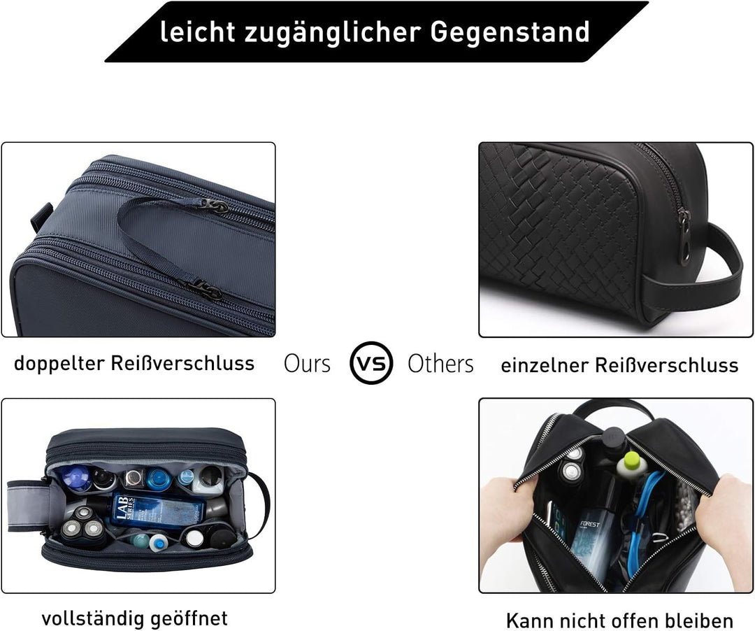 BAGSMART Kulturbeutel für Herren, Reise Kulturtasche Reisezubehör Blau-lederfolie M, Blau-lederfolie