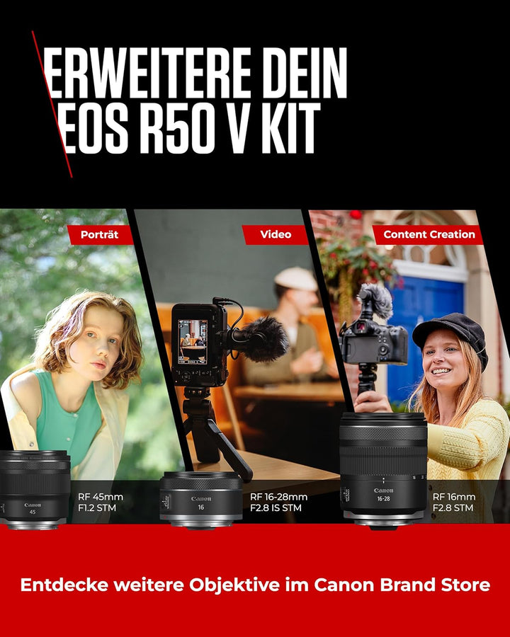Canon EOS R50 V + RF-S 14-30mm F4-6.3 is STM PZ – Vlog-Kamera, kompatibel mit Canon RF-Objektiven |