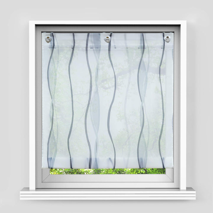 HongYa Raffrollo mit Wellen Druck Transparenter Voile Raffgardine Vorhang mit Hakenösen H/B 140/80 c