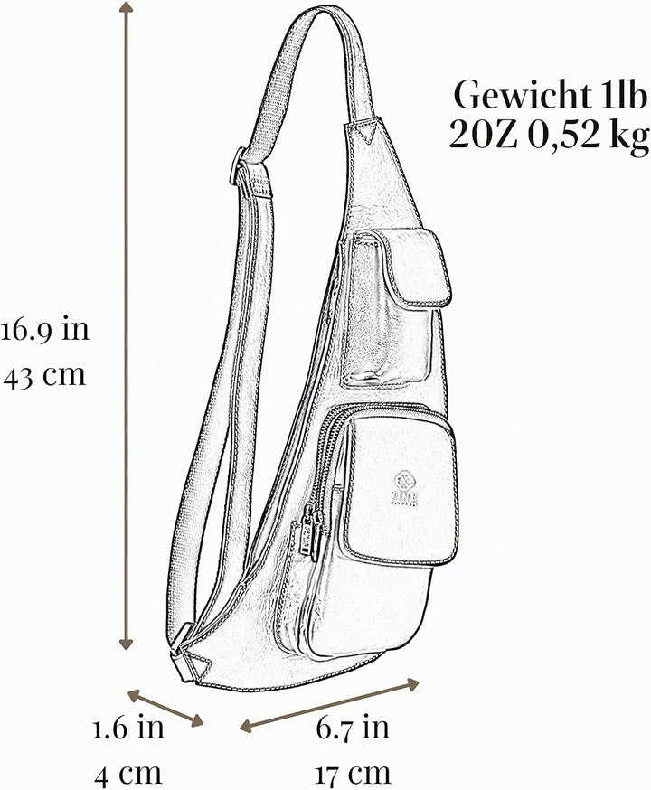 Time Resistance Brusttasche Leder - Damen und Herren Bauchtasche - Sling Bag - 100% Leder - Italieni